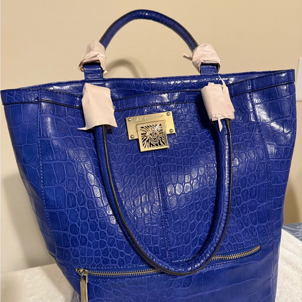 Anne Klein Cobalt Blue Croc-Embossed Shoulder Bag